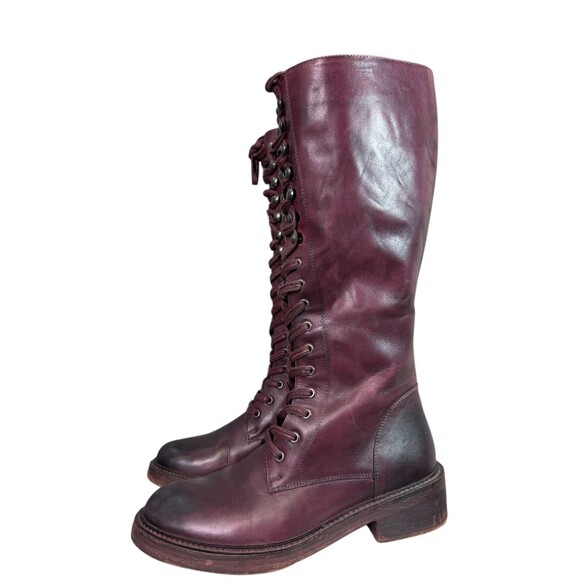 Vintage Foundry Co. Sadelle Burgundy Leather Tall Boots $250 Size EU 41, US 10 - Picture 1 of 9